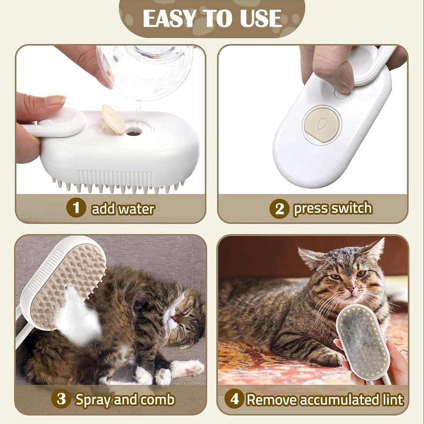 PETLANE™ 4-in-1 Cat & Dog Grooming Mist Steam Brush